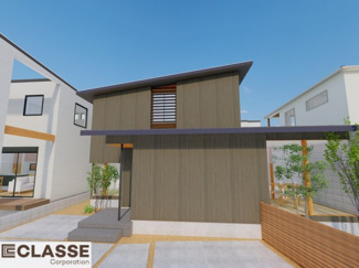 【外観パース】 | 宇治市宇治塔川　売土地　建築条件付き | 参考プランになりますので、お客様のお好みの外観を一緒に作らせていただきます。外壁には、メンテナンスが楽な光セラを採用しており、汚れがつきにくく、色あせもしにくいのでおススメです！