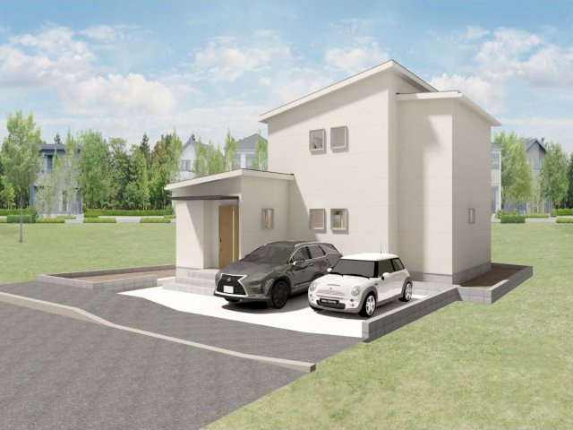 【完成予想図】 | 【NEXT-STEP HOME】◆ネクスタウン松木◆那珂川市松木に分譲地登場！ | ◆建物プラン例（1号地）建物価格2480万円、建物面積103.92㎡◆駐車スペースゆったり２台分＋駐輪スペースがあります