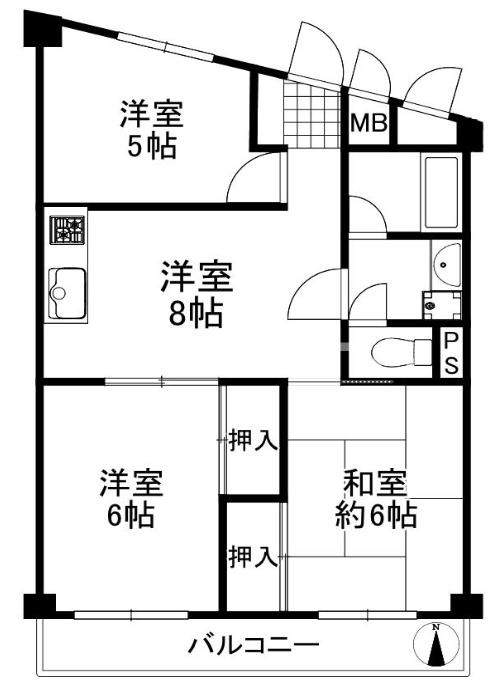 ユニーブル岡町の間取り|3LDK
