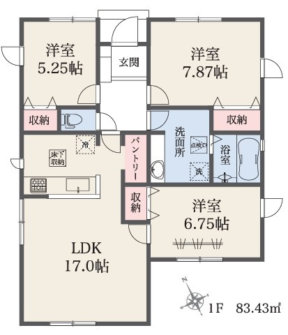 LIGNAGE 館林市高根町第1期　新築住宅3号棟の間取り