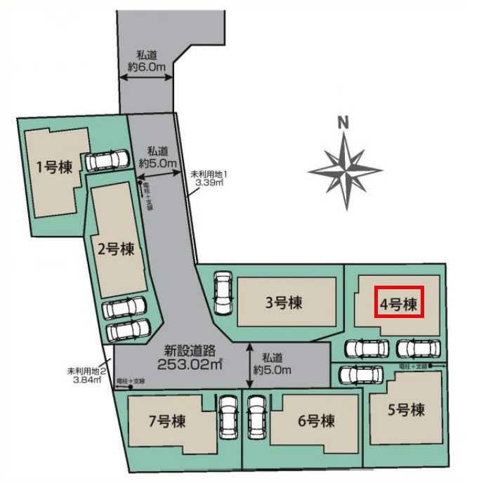 東村山市秋津町4丁目・全7棟　新築一戸建　4号棟の区画図|【全7棟・4号棟】土地面積125.40平米（約38.93坪）