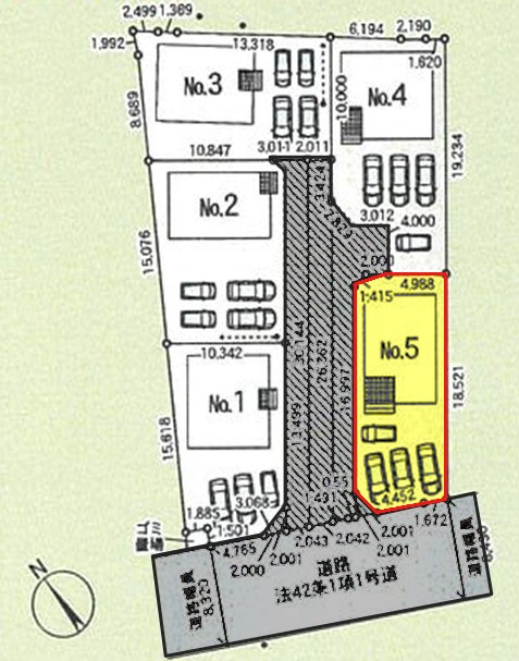 新築　桐生市相生町第17　クレイドルガーデン　5号棟の区画図|全5区画の5号棟です。土地約46坪。