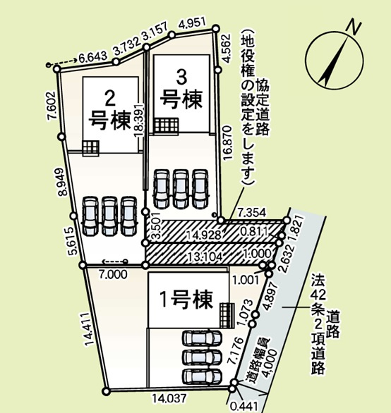 新築　桐生市広沢町第18　クレイドルガーデン　3号棟の区画図|全3区画の3号棟　土地約62坪　前面道路幅員約4ｍ