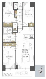 ライオンズマンション大宮指扇 壱番館の間取り|ライオンズマンション大宮指扇 壱番館、3LDK、専有面積66.73m2、バルコニー面積8.10m2