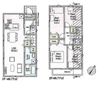 【間取り】 | 国分寺市東戸倉１丁目　全３棟　１号棟　仲介手数料無料 | ４LDK