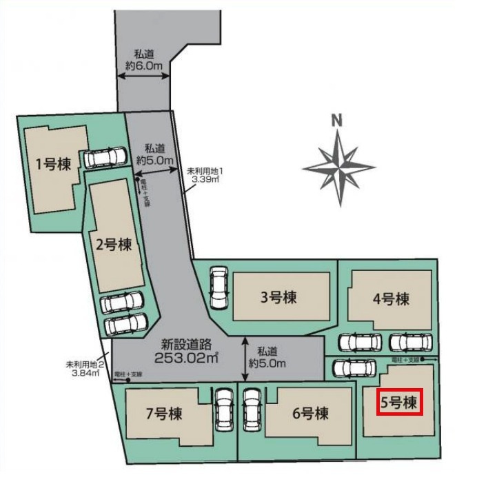 東村山市秋津町4丁目・全7棟　新築一戸建　5号棟の区画図|【全7棟・5号棟】土地面積118.05平米（約35.71坪）