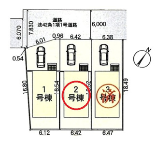 【区画図】 | 国分寺市東戸倉１丁目　全３棟　2号棟　仲介手数料無料 | 2号棟です。