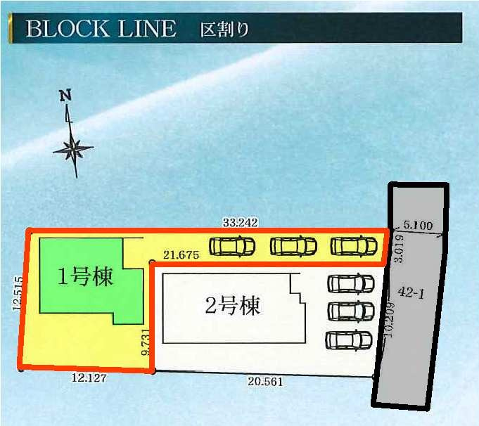 新築　佐波郡玉村町五料24-1期　LIGNAGE　１号棟の区画図|1号棟　区画図　東側接道幅員約5.1ｍ			
	
