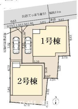 茅ヶ崎市南湖4丁目　新築戸建　全2棟　の区画図|対象地は１号棟です