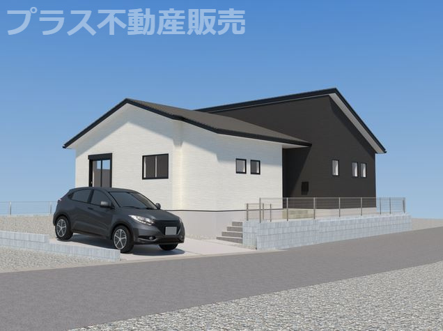 【外観】 | 糟屋郡宇美町桜原1丁目10期・平屋　1号棟（全1棟）【仲介手数料無料・0円】 | 完成イメージの外観パースです。