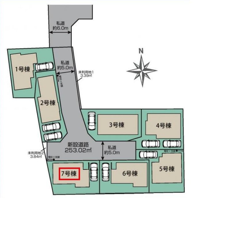 東村山市秋津町4丁目・全7棟　新築一戸建　7号棟の区画図|【全7棟・7号棟】土地面積120.01平米（約36.30坪）