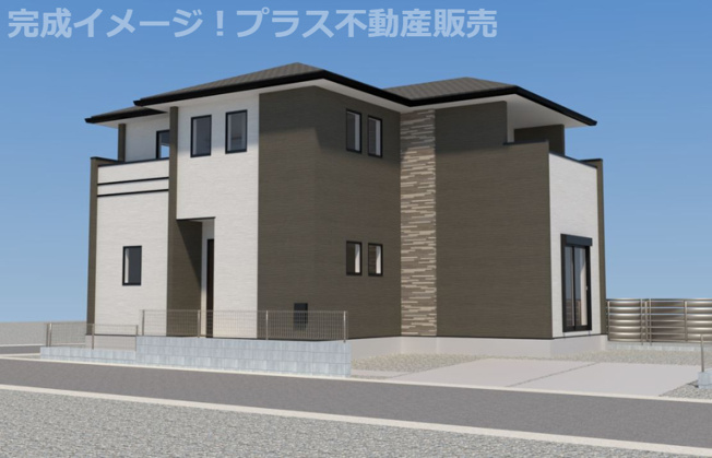 【外観】 | 糟屋郡須恵町旅石25期　1号棟（全1棟）【仲介手数料無料・0円】 | 完成イメージの外観パースです。