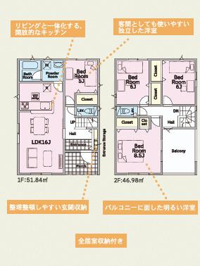 つくば市台町第3　新築戸建　1号棟の区画図