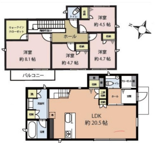 鴻巣市榎戸1丁目　中古一戸建ての間取り|鴻巣市榎戸1丁目　中古一戸建て、4LDK、土地面積247.51m2、建物面積106.53m2