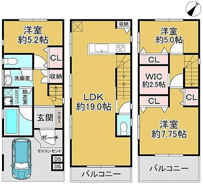 新在家町東４丁　新築戸建の間取り