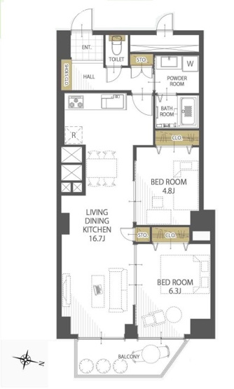 【間取り】 | 小豆沢ローズハイム | 南西向きのお部屋なので、陽当たり・通風良好です！