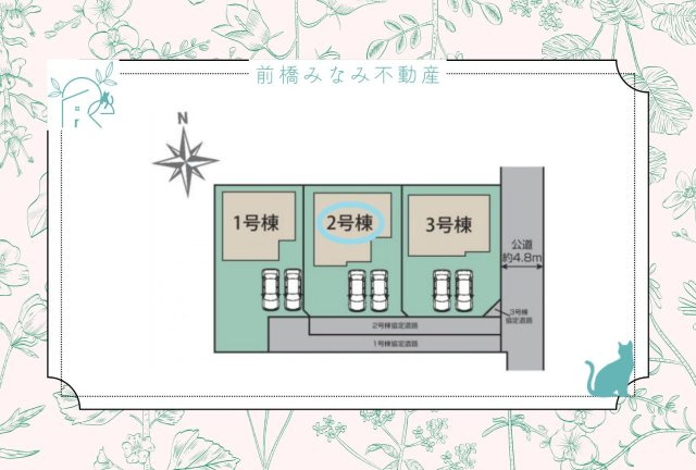 高崎市下佐野町　２号棟(全３棟)　ブルーミングガーデン　新築建売分譲の区画図
