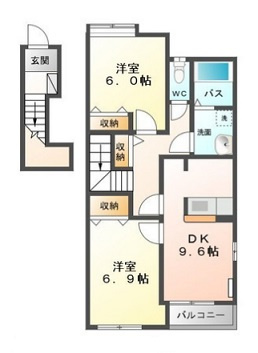 広島市安佐北区三入１丁目のアパートの間取り