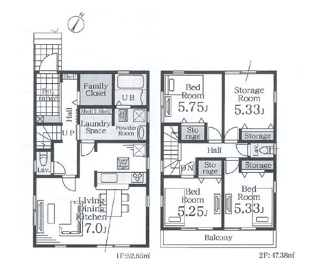 【間取り】 | 越谷市東越谷　新築分譲住宅　全3棟 | ■３ＳＬＤＫ＋ファミリークローゼット　■土地面積：118.43㎡　■建物面積：100.03㎡