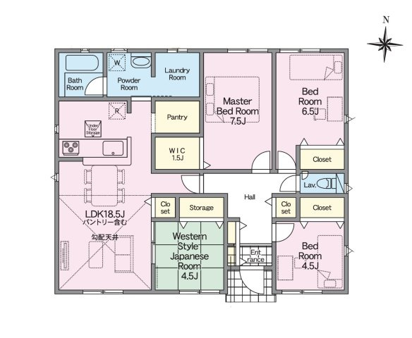 菊池市泗水町吉富第8₋3棟(2号棟)の間取り|全居室収納付きで便利です。