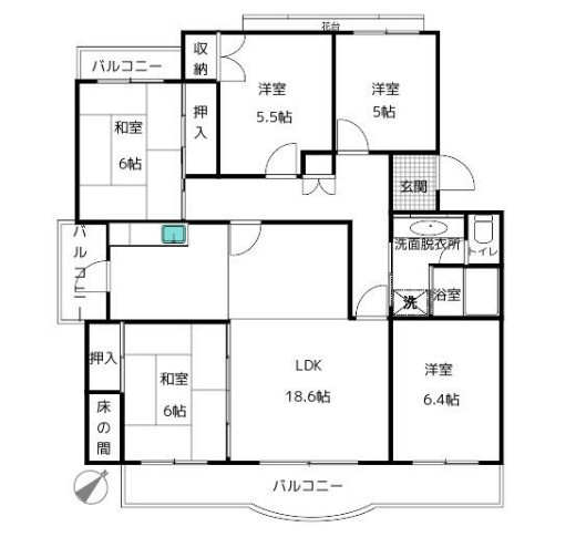 【中古マンション】かわつる三芳野団地20号棟の間取り|ゆとりある5LDKの間取りです！