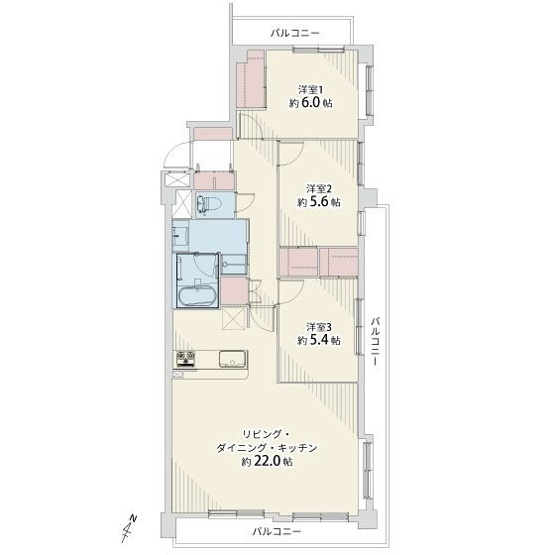 【間取り】 | エンゼルハイム春日グランコート | 南東角部屋3面バルコニー付きの3LDKです。全部屋バルコニーに面しており室内は明るく風通し良好です