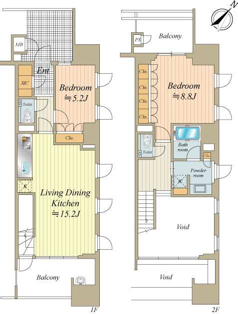 珍しいメゾネットタイプの角住戸。南東向きの為、陽当たりも良好です。