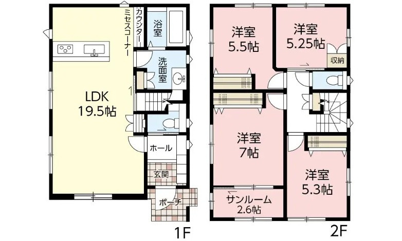 広島市安佐南区亀崎２丁目　新築一戸建て(全2棟)の間取り