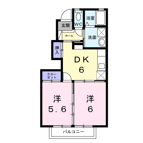 熊本市中央区黒髪５丁目のアパートの間取り