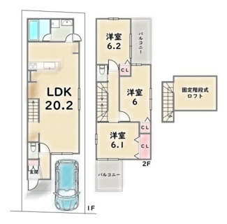 【参考プラン】 | 中京区壬生松原町　建築条件付 | 《参考プラン》建物価格：1829万円　延床面積：87.65平米（1F:46.59平米　2F:41.06平米）