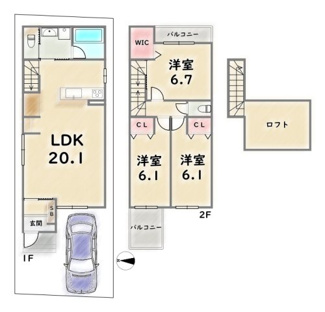 【参考プラン】 | 中京区壬生松原町　建築条件付 | 《参考プラン》建物価格：1799万円　延床面積：87.49平米（1F:45.77平米　2F:41.72平米）