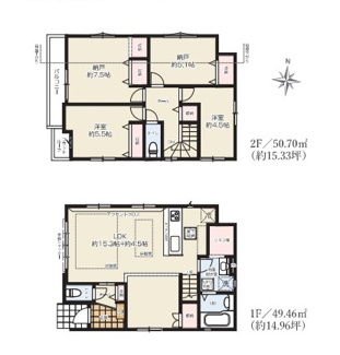 【間取り】 | 調布市深大寺東町６丁目　全２棟　2号棟　仲介手数料無料 | ２LDK＋２S