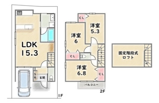 【参考プラン】 | 中京区西ノ京内畑町　建築条件付 | 《参考プラン-2階建て》建物価格：1799万円　延床面積：76.84平米（1F:40.36平米　2F:36.48平米）