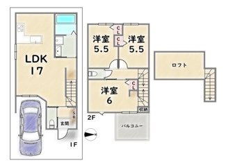 【参考プラン】 | 中京区西ノ京内畑町　建築条件付 | 《参考プラン-2階建て》建物価格：1829万円　延床面積：76.84平米（1F:40.36平米　2F:36.48平米）