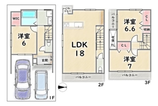【参考プラン】 | 中京区西ノ京内畑町　建築条件付 | 《参考プラン-3階建て》建物価格：1999万円　延床面積：89.25平米