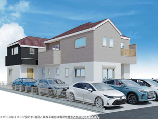 【外観パース】 | 【仲介手数料無料！！】八王子市長沼町　新築戸建て（全2棟）1号棟　5399万円 | 本パースは、イメージ図につき、風景、建物、植栽などについては施工後の現物との差異が生じます
つきまして本パースによって生じたいかなる損害については一切責任を負いません