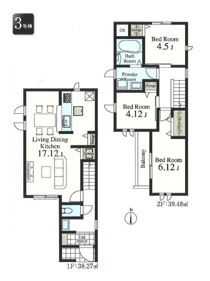 練馬区南田中4丁目　新築戸建　全3棟の間取り|3号棟間取り図