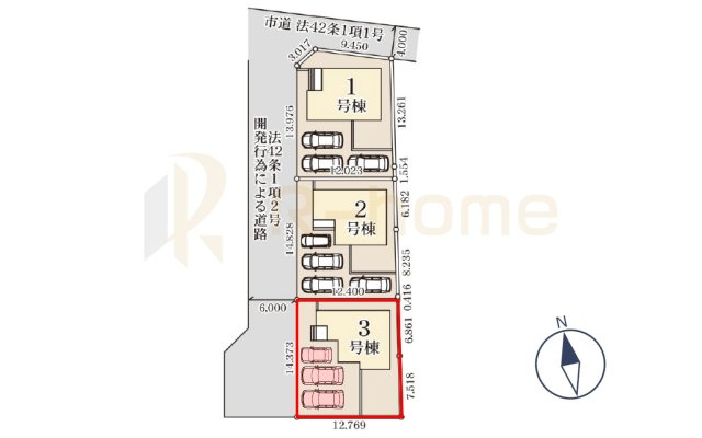 第2土浦市並木　新築戸建て　3号棟の区画図|大きなお買い物だからこそ、メリット・デメリットを伝えさせて頂きます。
R-homeにお任せください♪
