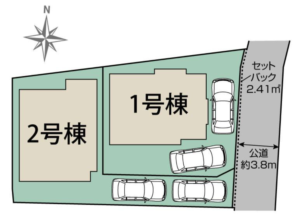 横浜市戸塚区汲沢6丁目　新築戸建【仲介手数料無料】カースペース2台の区画図