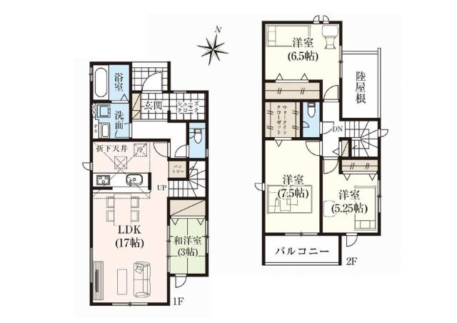 新築　前橋市関根町　GRAFARE　１号棟の間取り|建物面積105.99㎡　シューズインクローク・ウォークインクローゼット・各部屋収納付きで便利です！日当たりの良いバルコニーはお洗濯物もよく乾きそうです◎
						
