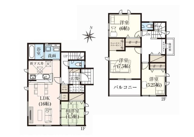 新築　前橋市関根町　GRAFARE　2号棟の間取り|建物面積110.13㎡　シューズインクローク・パントリー・ファミリークローク・ウォークインクローゼット・各部屋収納付きで便利です！日当たりの良いバルコニーはお洗濯物もよく乾きそうです◎
						
