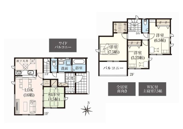 新築　前橋市関根町　GRAFARE　3号棟の間取り|建物面積103.92㎡　全居室南向きで日当たり良好！シューズインクローク・ウォークインクローゼット・各部屋収納付きで便利です！日当たりの良いバルコニーはお洗濯物もよく乾きそうです◎
						

