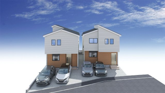 横浜市青葉区恩田町１期の外観パース|◆3,4号棟外観イメージ◆左側が３号棟。駐車場２台分止められます。