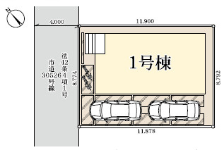 越谷市大字下間久里 新築分譲住宅 全1棟 1号棟の区画図