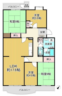 【間取り】 | グリーンコープ松が谷 | リビングを中心に４部屋の居室がある広い住空間です！