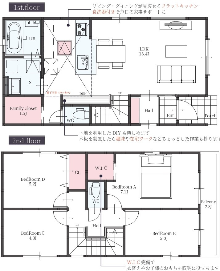 草津市上笠3丁目2号棟　新築戸建ての間取り