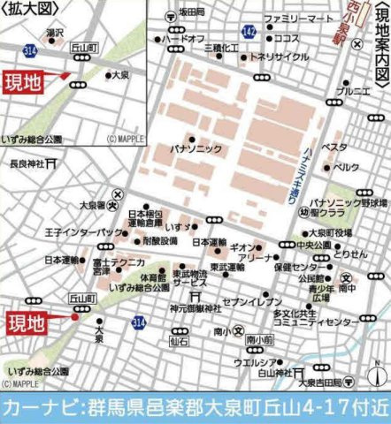【新築】大泉町丘山第３　２号棟(全２棟)　クレイドルガーデン　新築建売分譲の地図