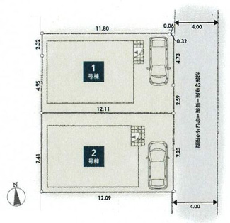 【区画図】 | 座間市入谷西5丁目  2号棟 第4 | 2号棟　東側約4ｍ公道　駐車1台（車種によります）　敷地面積26.8坪