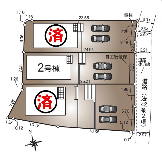 【同施工物件ご案内可能】愛知郡東郷町大字和合字知々釜　全3棟の区画図|全体区画数｜全3棟
◆駐車2台可能！(但し、車種による)
◎まずは、お気軽にお問い合わせください。現地を案内しながら周辺環境も見て頂けます。