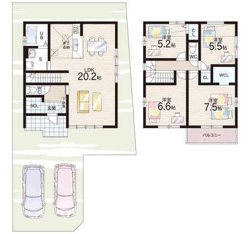 京都市山科区川田西浦町　第1期　新築一戸建ての間取り|2号地